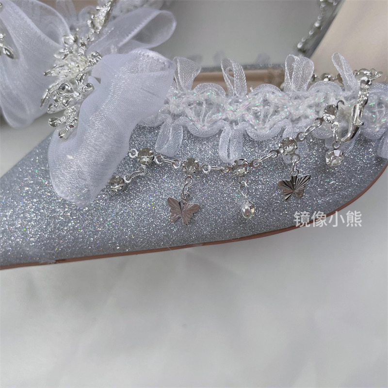 ( Pre Order 15 days ) Sparkling crystal silver shoes X Mirror bear