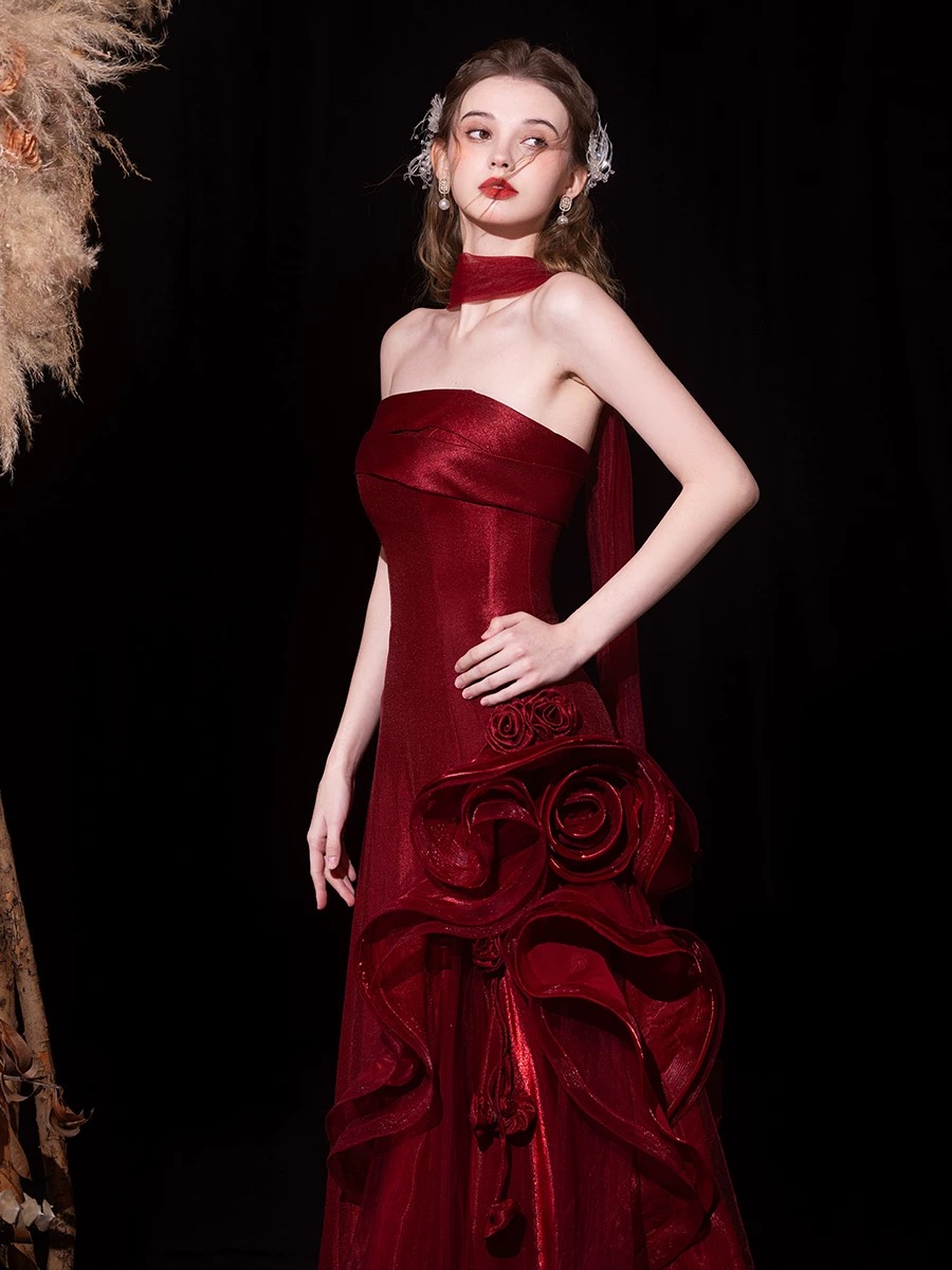 Red evening gown for party R4030