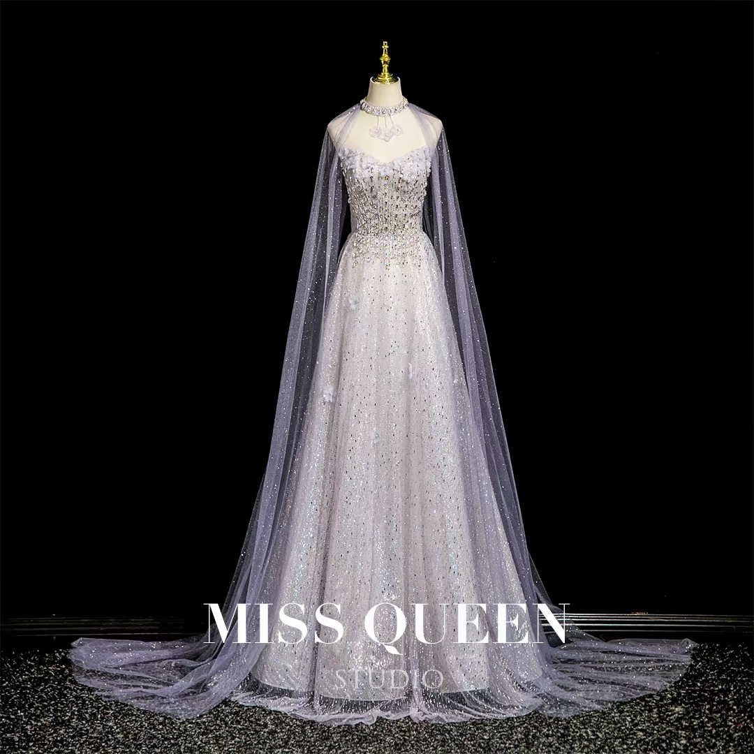 Evening dresses - Engagement dresses, wedding dresses - High-end luxury, unique style, cape dresses, dresses with sparkling stones MQ30