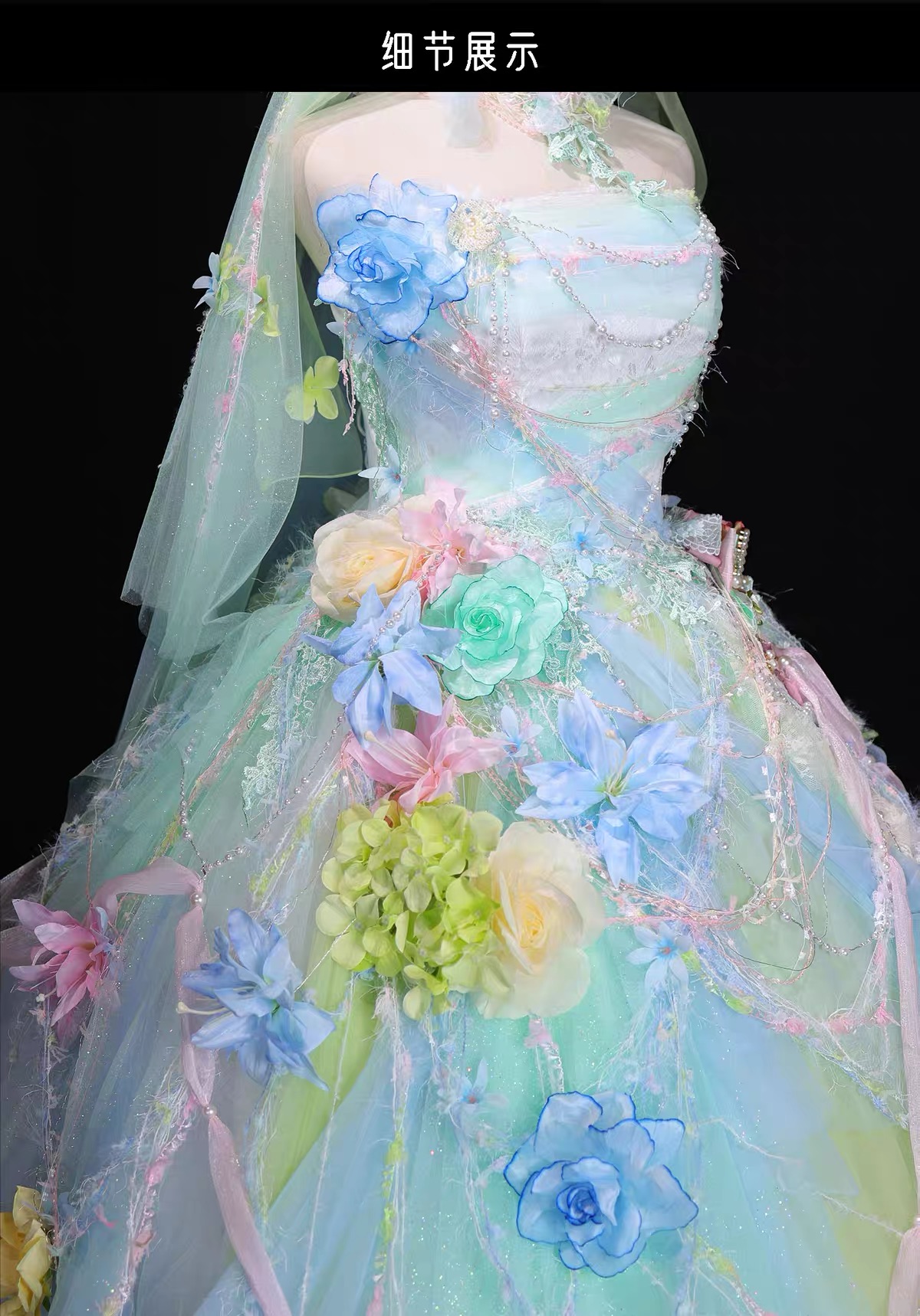 Unique handmade fairy dress full of flowers by 3 Thousand Worlds