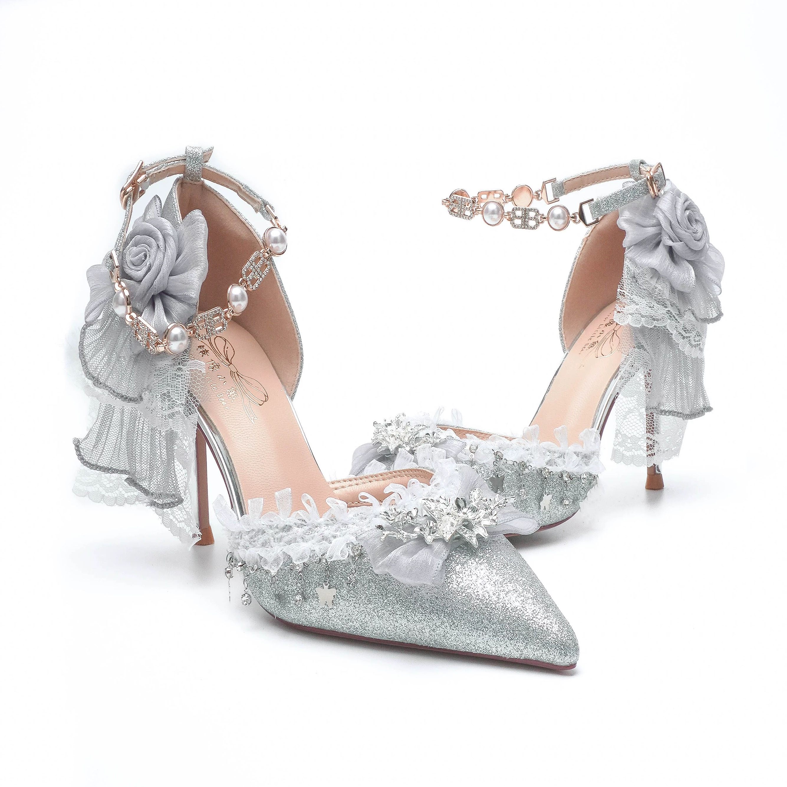 ( Pre Order 15 days ) Sparkling crystal silver shoes X Mirror bear