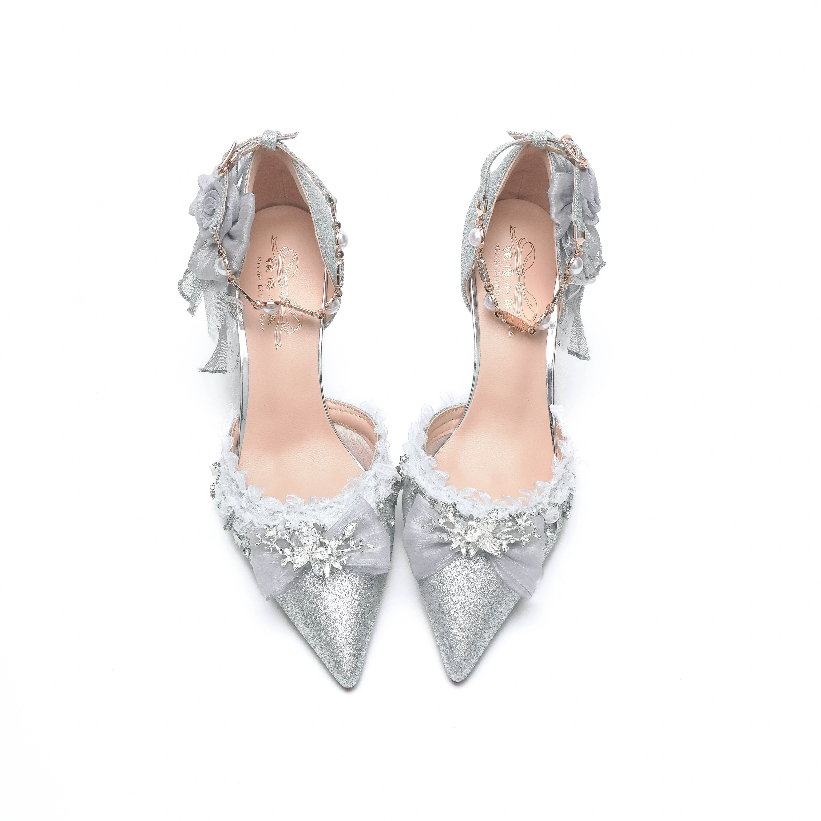 ( Pre Order 15 days ) Sparkling crystal silver shoes X Mirror bear