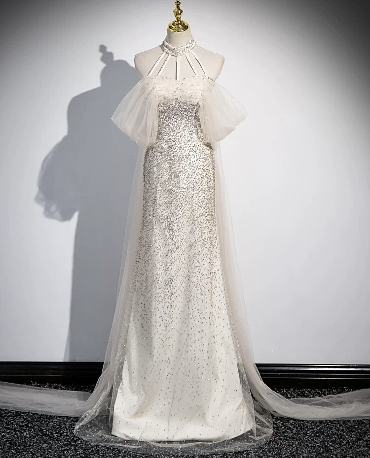 Sparkling white party dress W10