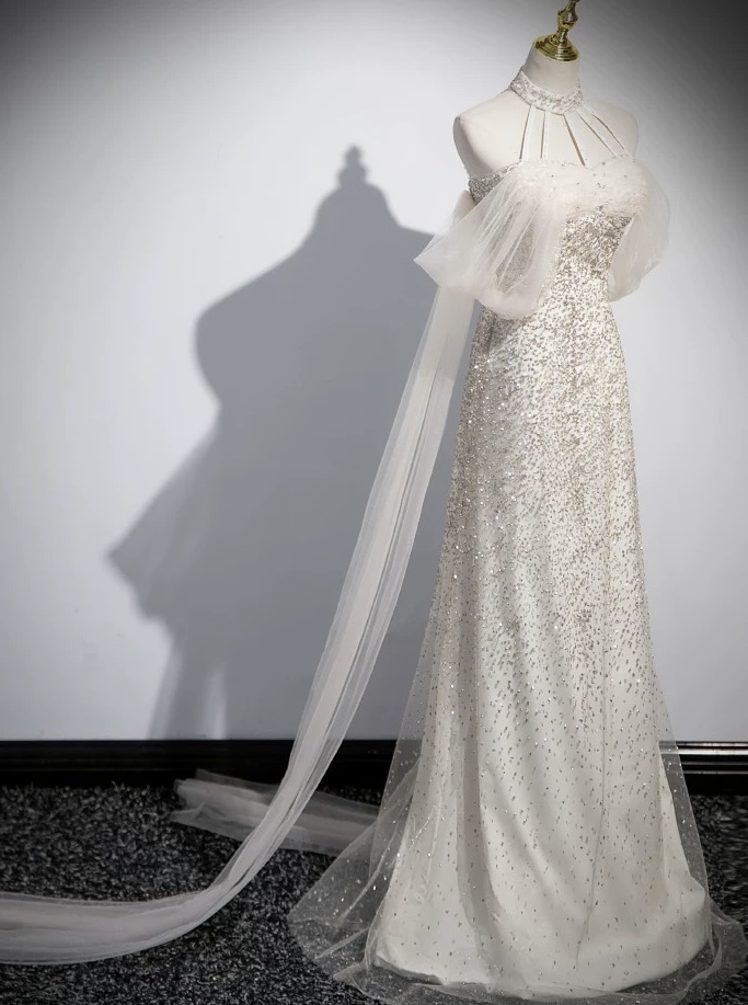 Sparkling white party dress W10