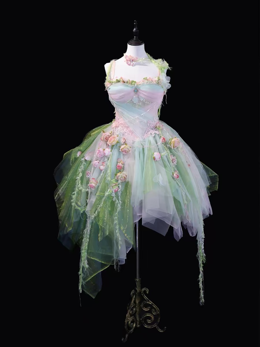 ( Pre Order ) Forest fairy thin chiffon dress with artificial motifs by Three Thousand Worlds