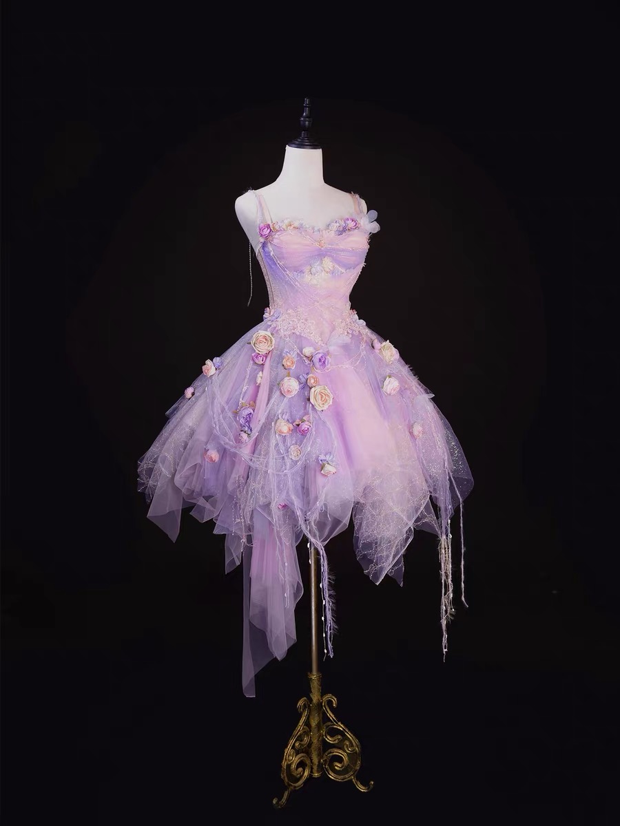 ( Pre Order ) Forest fairy thin chiffon dress with artificial motifs by Three Thousand Worlds