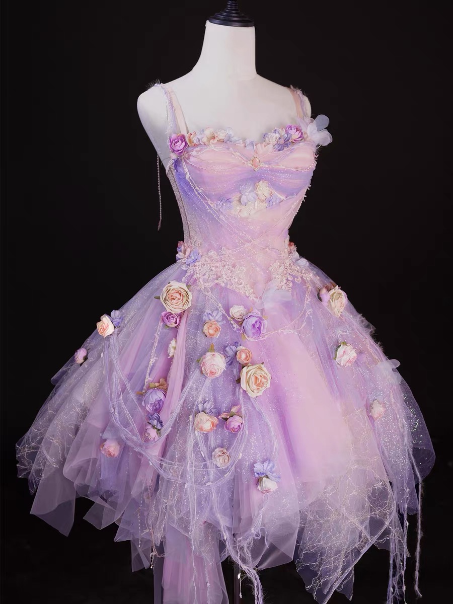 ( Pre Order ) Forest fairy thin chiffon dress with artificial motifs by Three Thousand Worlds