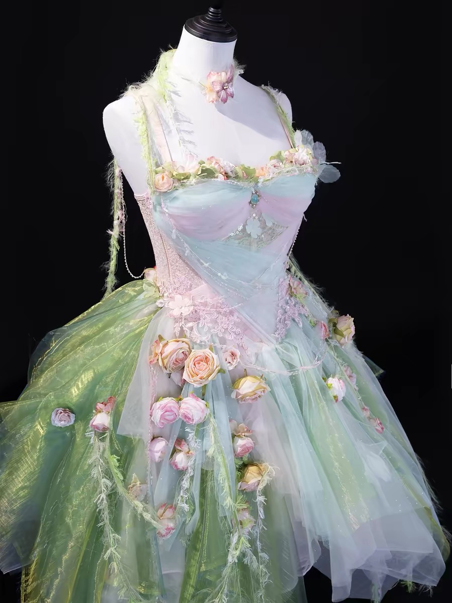 ( Pre Order ) Forest fairy thin chiffon dress with artificial motifs by Three Thousand Worlds