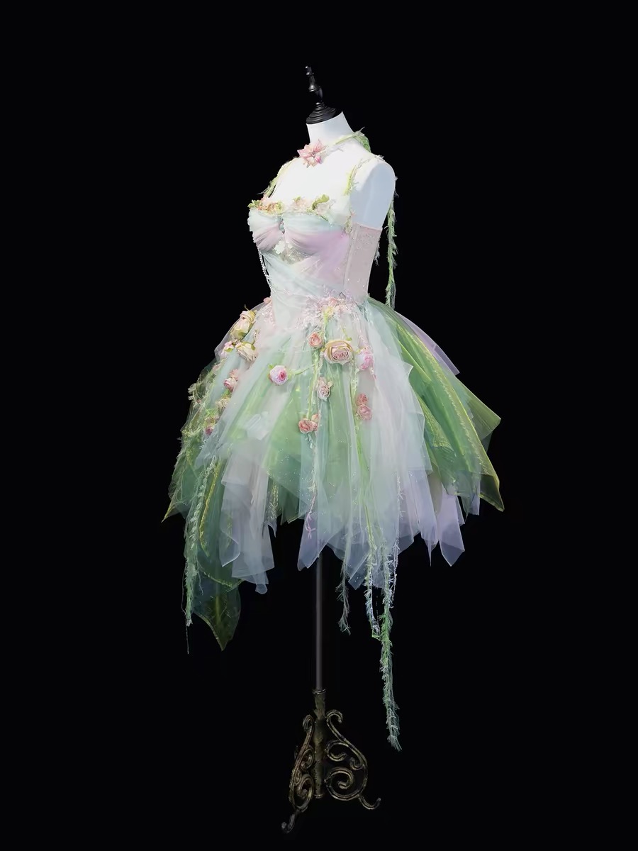 ( Pre Order ) Forest fairy thin chiffon dress with artificial motifs by Three Thousand Worlds