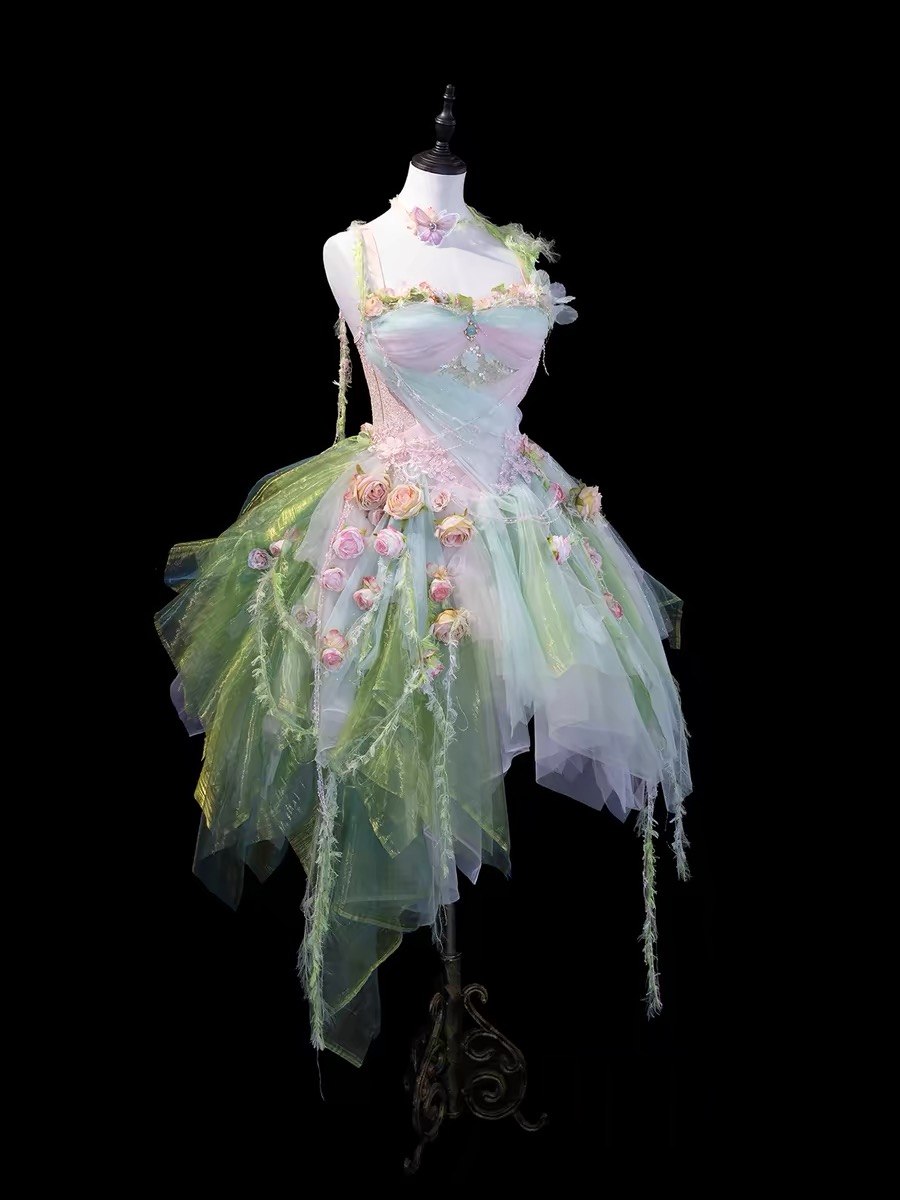 ( Pre Order ) Forest fairy thin chiffon dress with artificial motifs by Three Thousand Worlds