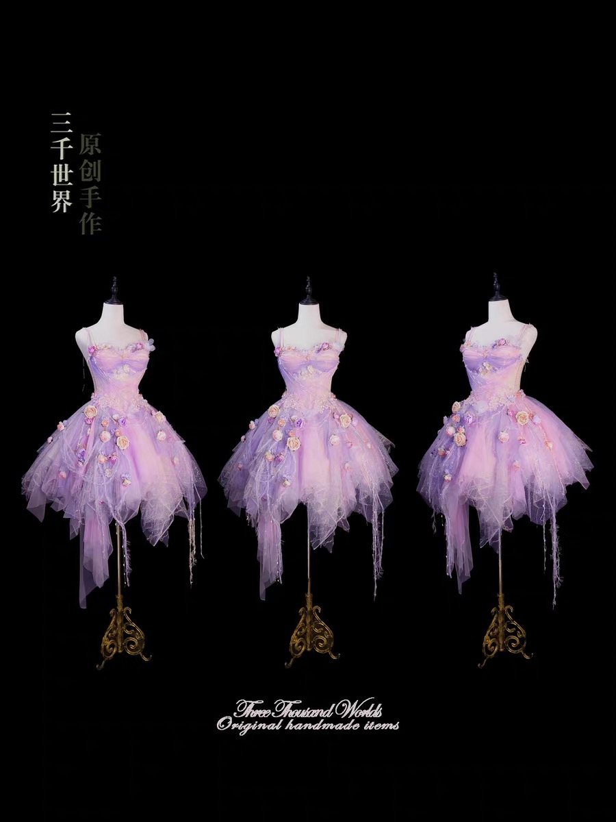 ( Pre Order ) Forest fairy thin chiffon dress with artificial motifs by Three Thousand Worlds