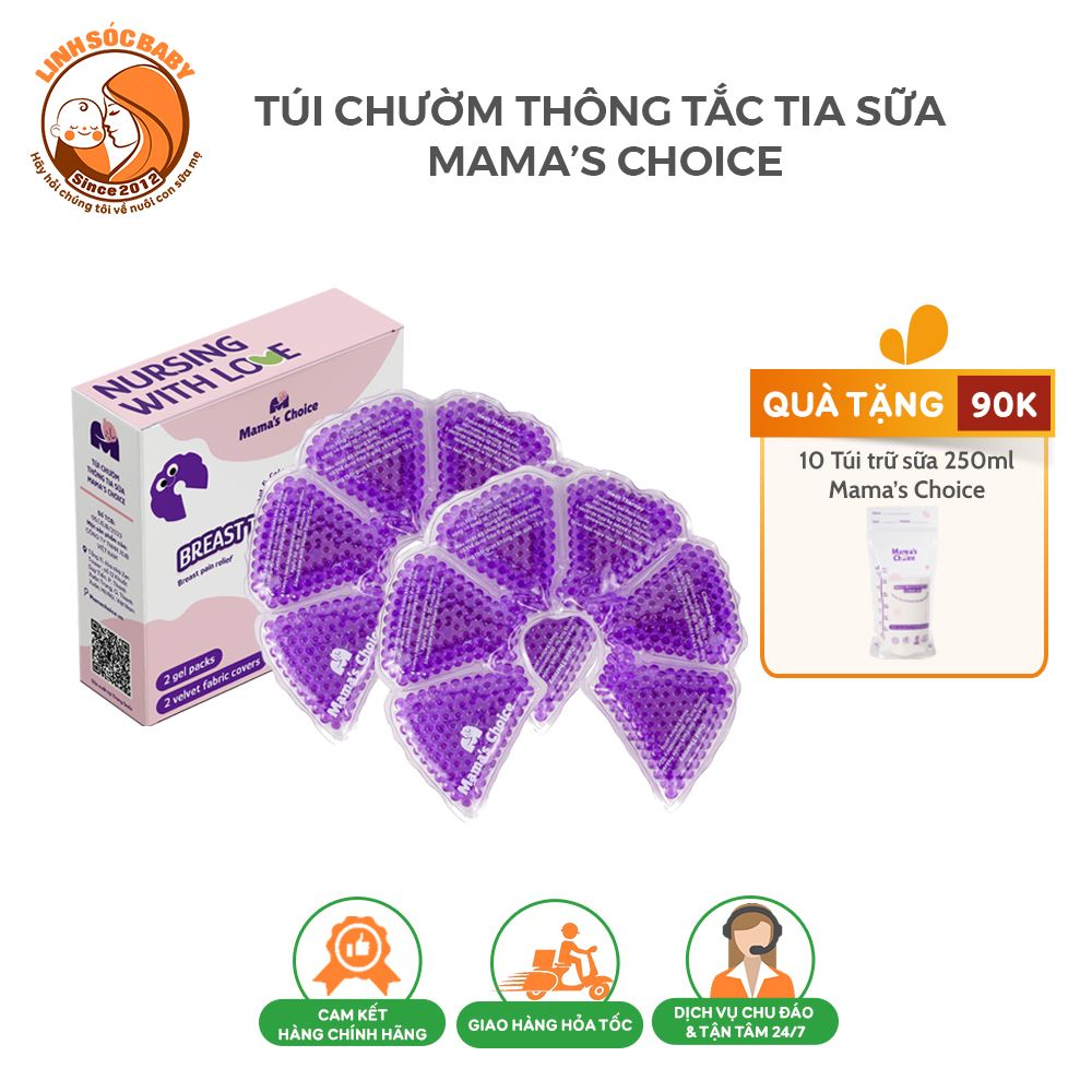 Túi Chườm Ngực Mama's Choice, Chườm Nóng Lạnh Giúp Mẹ Thông Tắc Tia Sữa, 2 Túi, còn đủ túi vải cover
