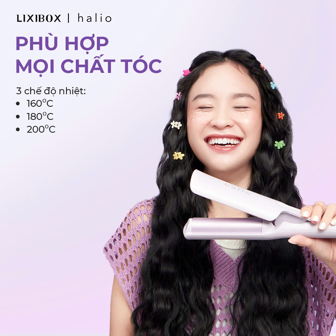Máy uốn tóc Halio tạo xoăn sóng nước Hippie