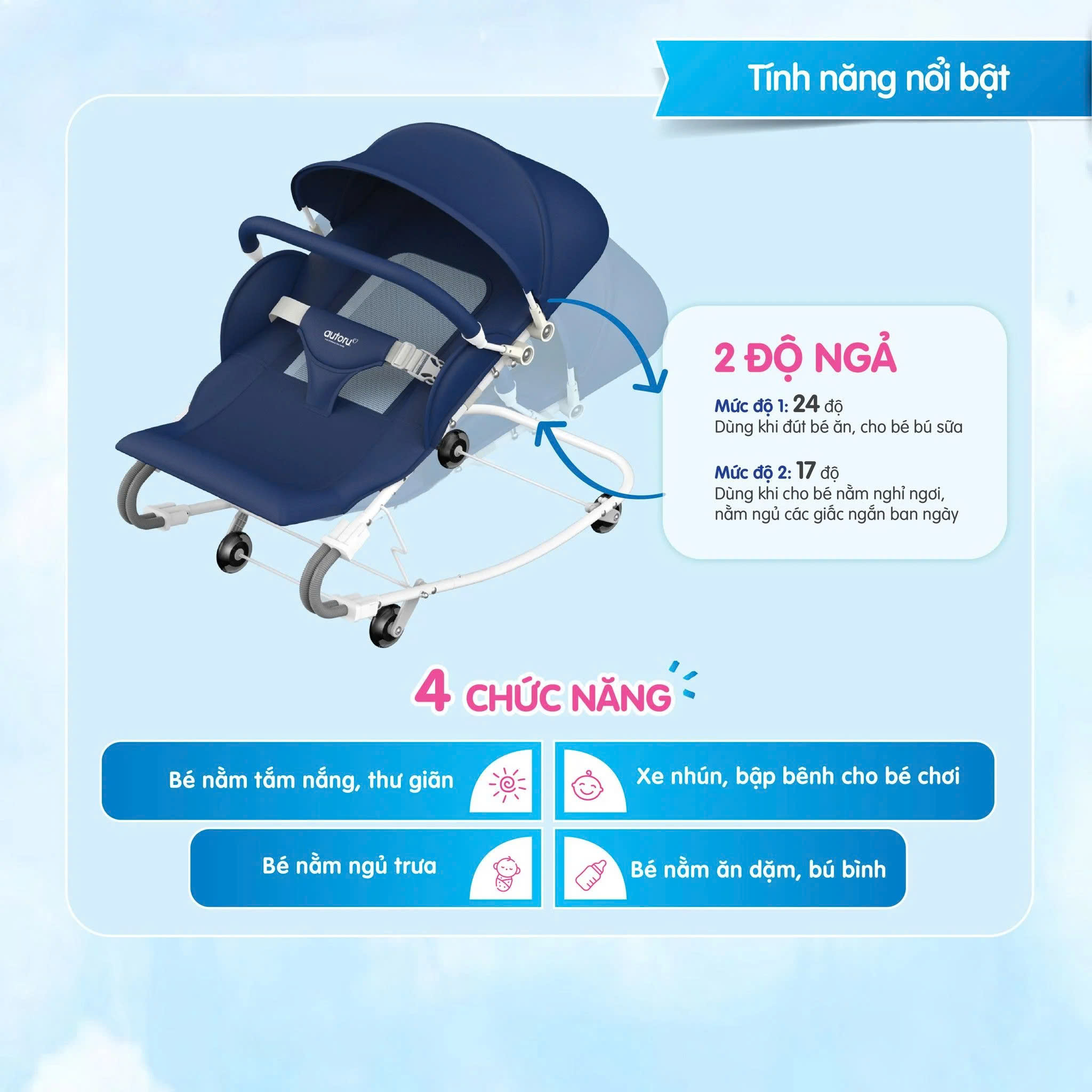 Xe Đẩy Cho Bé Tích Hợp Ghế Rung Nhún Autoru, Ghế Bập Bênh Cho Bé 0 tháng Đến 18 tháng