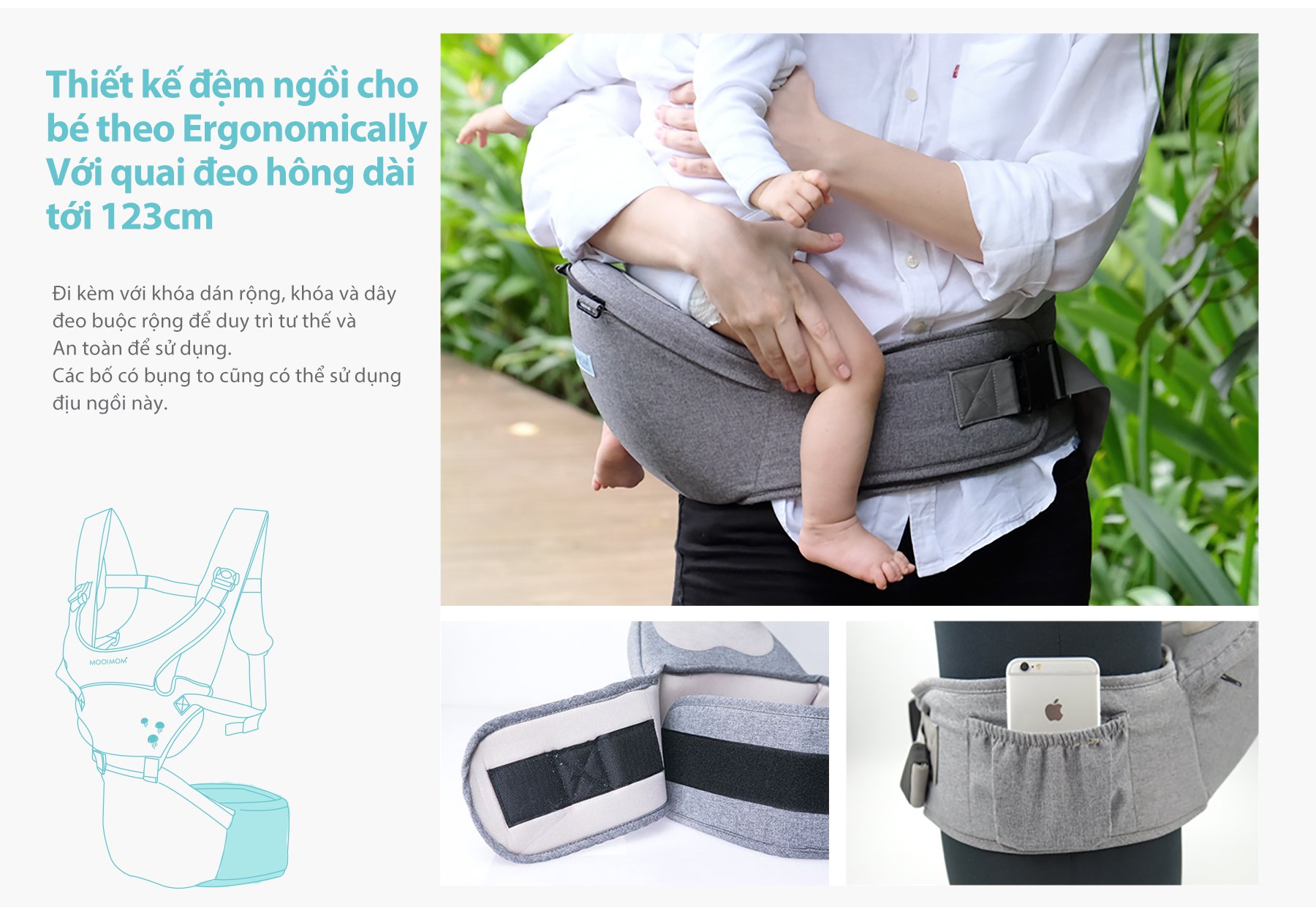MOOIMOM Địu Ngồi Em Bé Siêu Nhẹ - Lightweight Hipseat Carrier