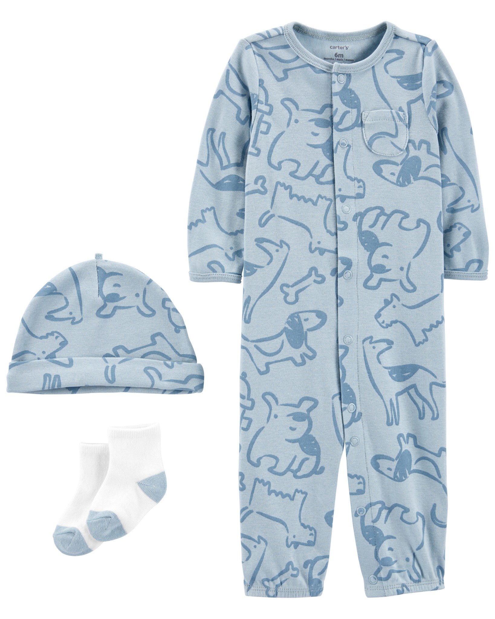 Set Bodysuit liền quần dài bé trai kèm nón & vớ (6m-9m)