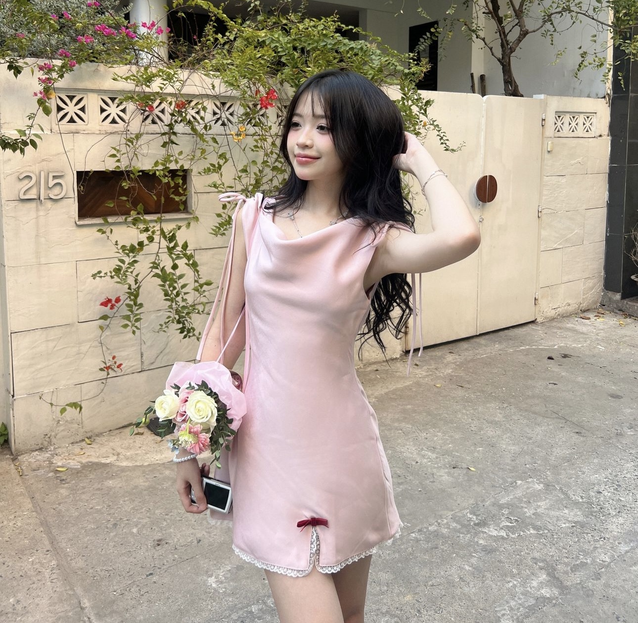 Váy hồng ngắn thương hiệu Simple Twist