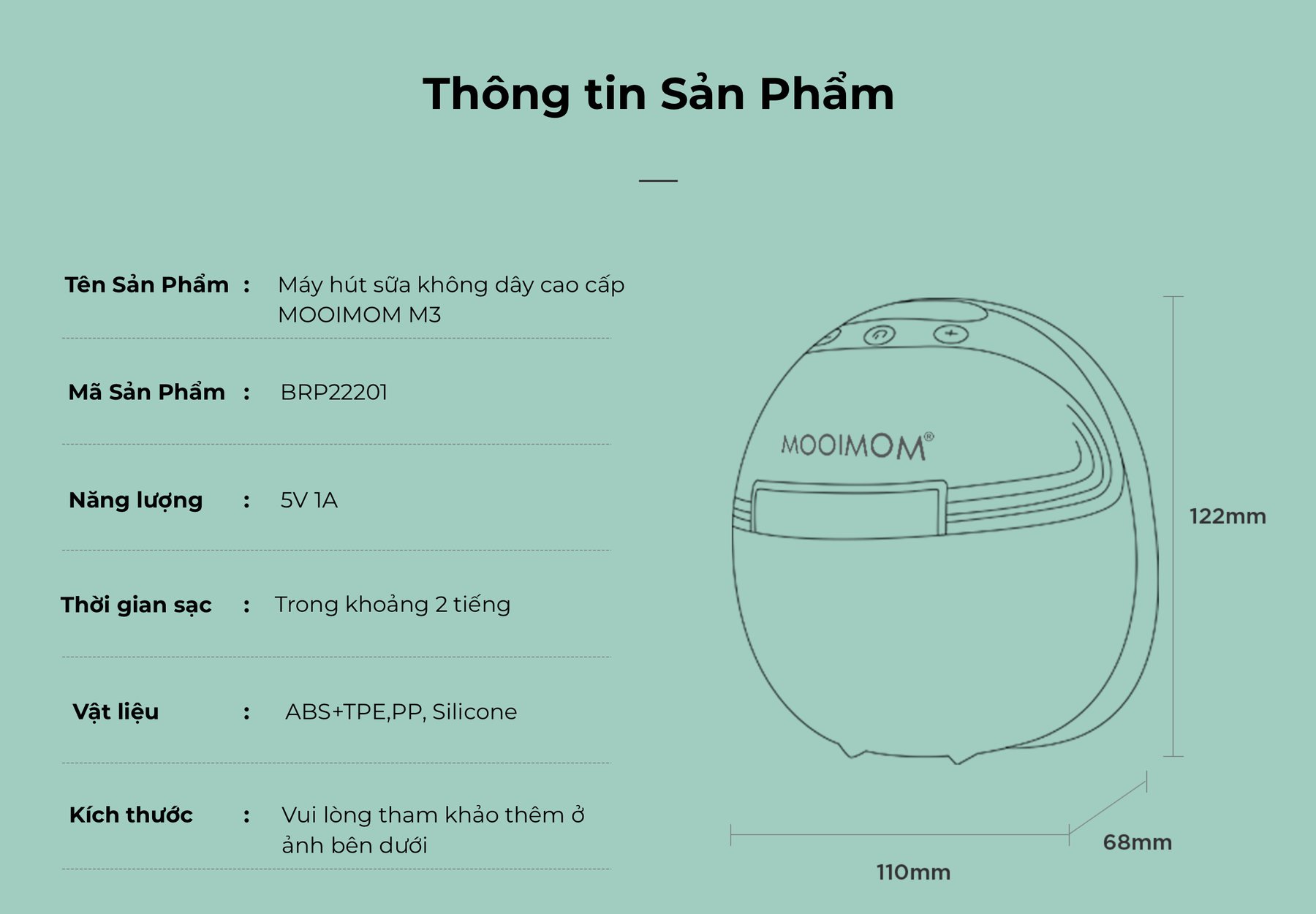 COMBO 1 CẶP MOOIMOM Máy Hút Sữa Không Dây Cao Cấp M3 - Wireless Electric Breast Pump M3 tặng kèm 2 phễu silicon hạ size