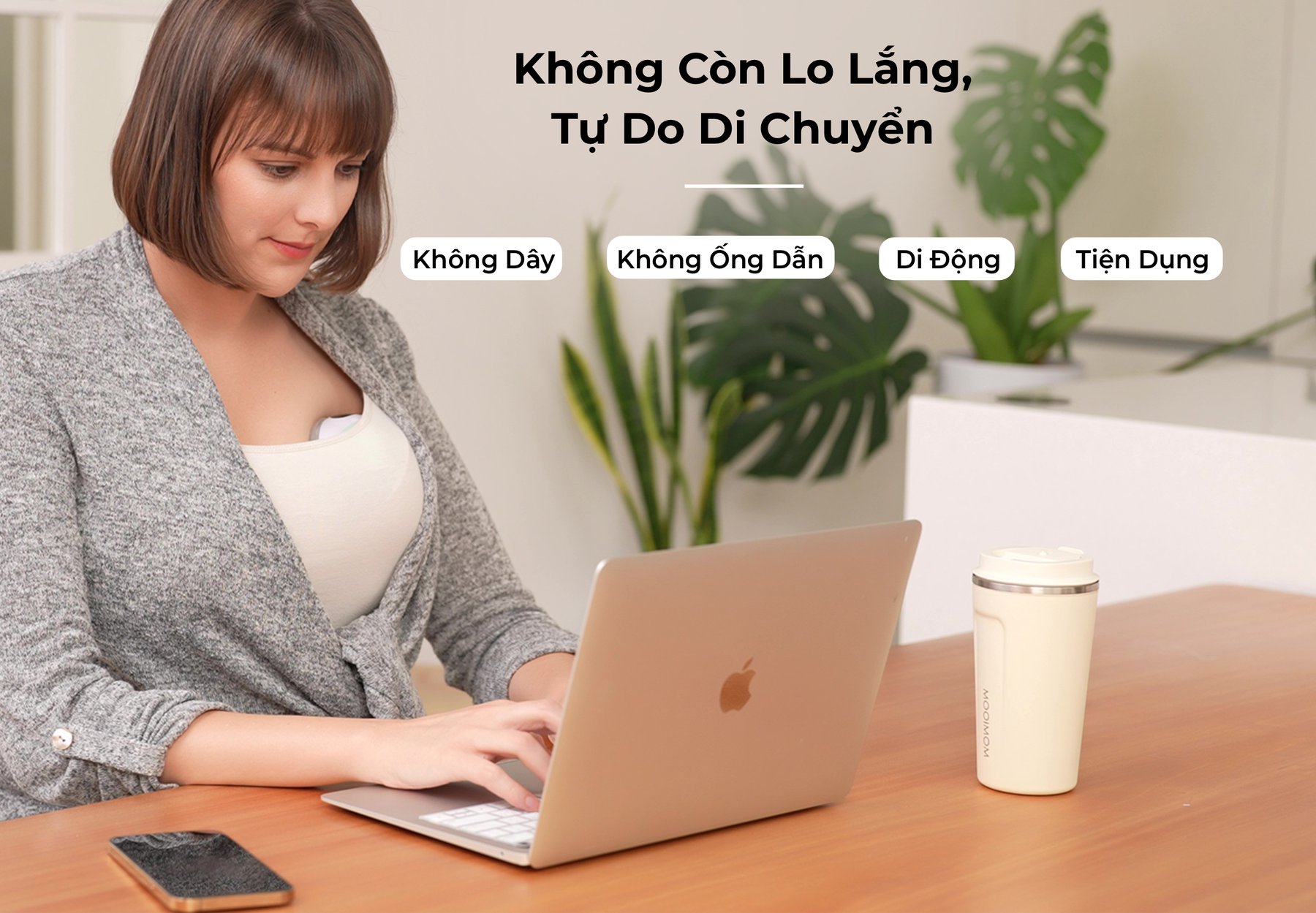 COMBO 1 CẶP MOOIMOM Máy Hút Sữa Không Dây Cao Cấp M3 - Wireless Electric Breast Pump M3 tặng kèm 2 phễu silicon hạ size
