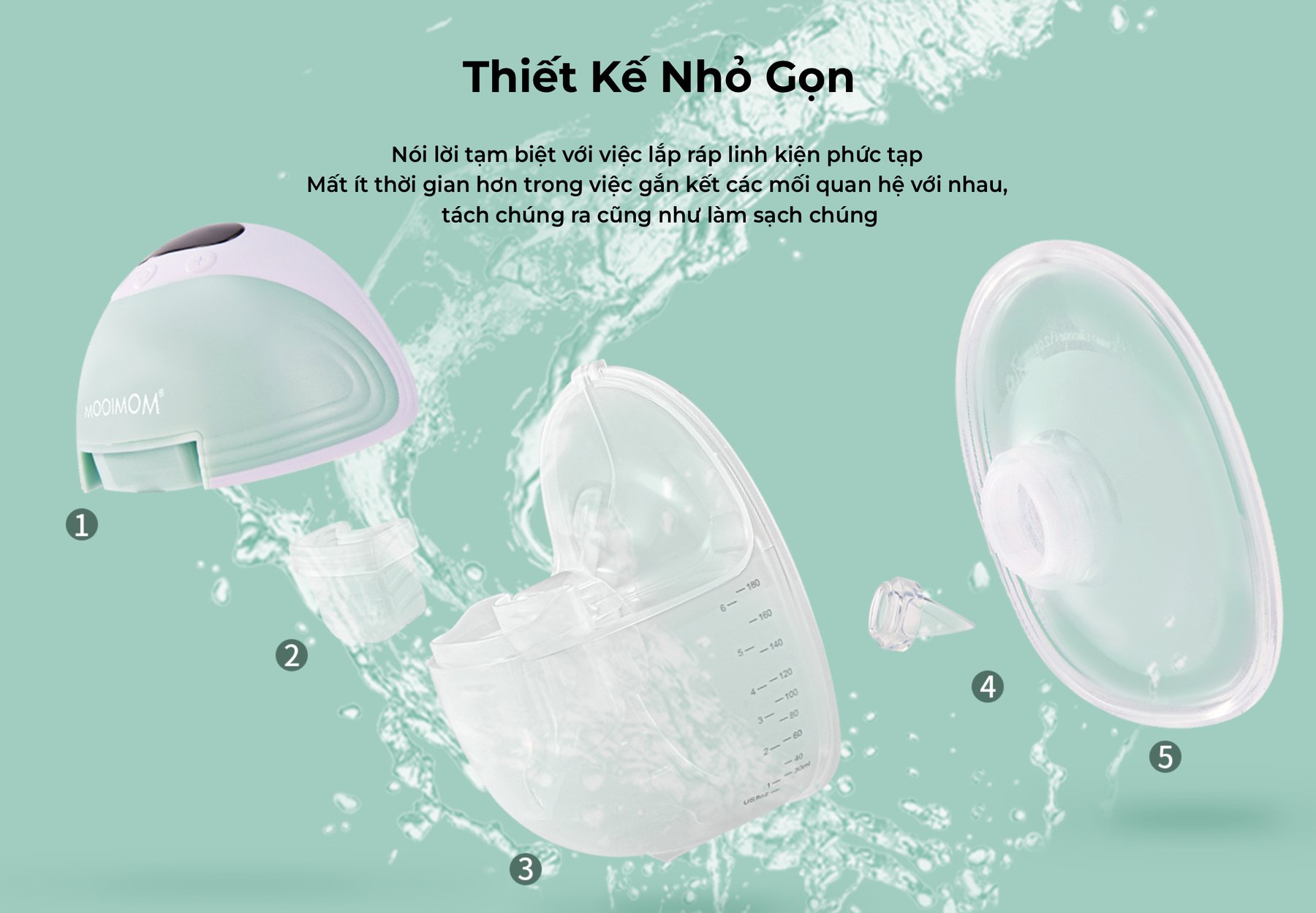COMBO 1 CẶP MOOIMOM Máy Hút Sữa Không Dây Cao Cấp M3 - Wireless Electric Breast Pump M3 tặng kèm 2 phễu silicon hạ size