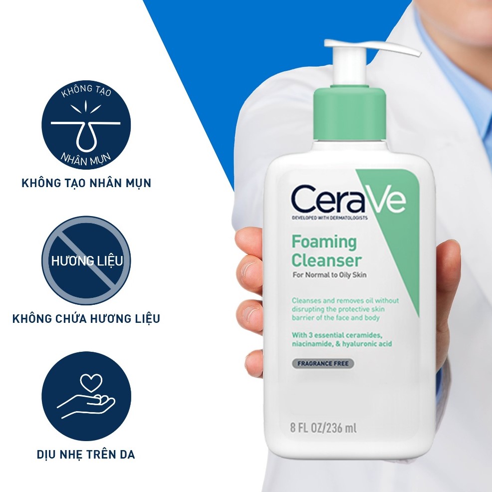 Sữa rửa mặt giúp làm sạch sâu dành cho da dầu Cerave Foaming Facial Cleans 236ml