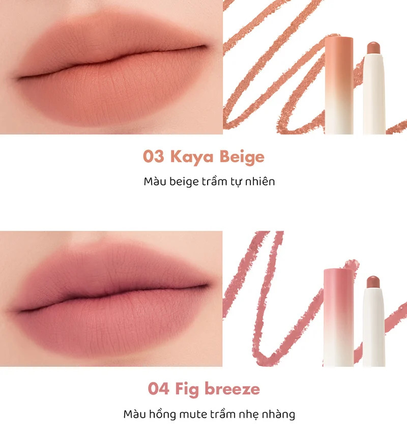 Chì Kẻ Viền Môi Nhung Lì, Lâu Trôi, Thiết Kế 2 Đầu Romand Lip Mate Pencil 0.5g