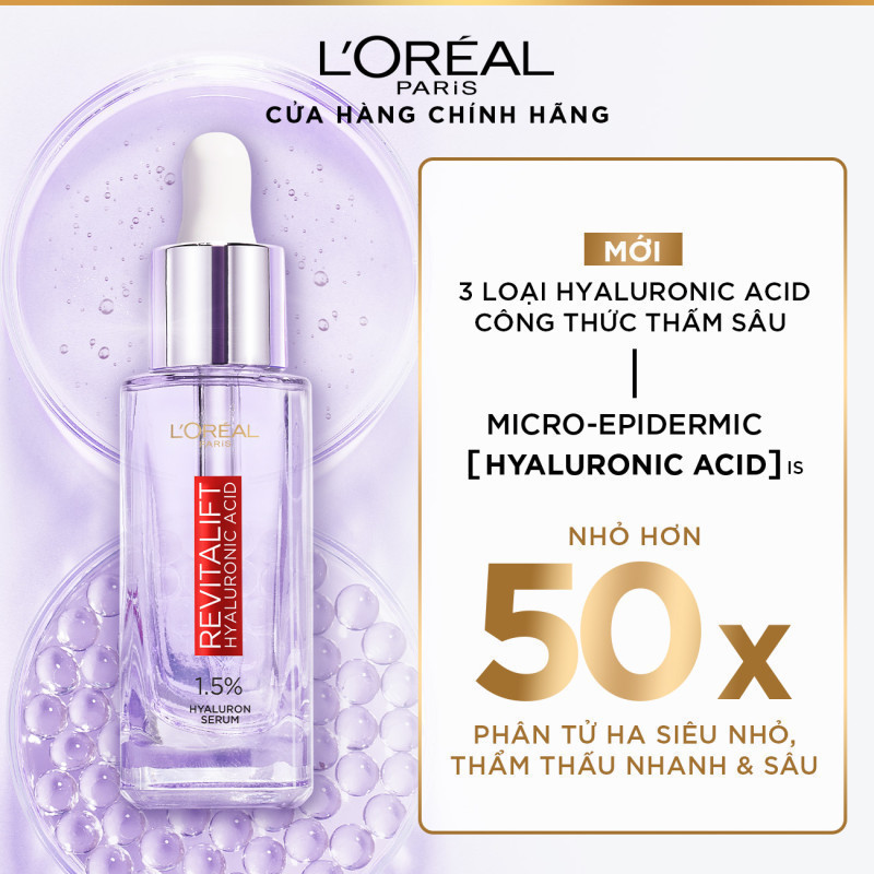 Bộ Serum siêu cấp ẩm L'Oreal Paris Revitalift Pure Hyaluronic Acid 1.5% 30ml & Kem chống nắng UV Defender Serum SPF 50++