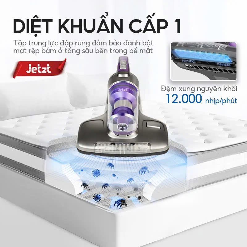 Máy Hút Bụi Cầm Tay Mini Không Dây, Máy Hút Bụi Giường Nệm Diệt Khuẩn UV Thế Hệ Mới Jetzt Series J7 Lực Hút 18000PA, Công Nghệ Đèn UV Diệt Khuẩn + Sóng Siêu Âm, Lọc Bụi 6 Cấp Nhờ Hệ Thống Lọc Đa Tầng, Tiện Lợi