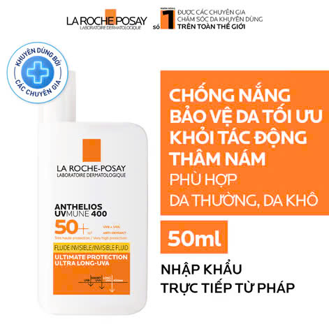 Sữa Chống Nắng Mỏng Nhẹ Lâu Trôi Giúp Bảo Vệ Da Tối Ưu La Roche-Posay Laboratoire Dermatologique Anthelios Uvmune 400 Invisible Fluid 50ML