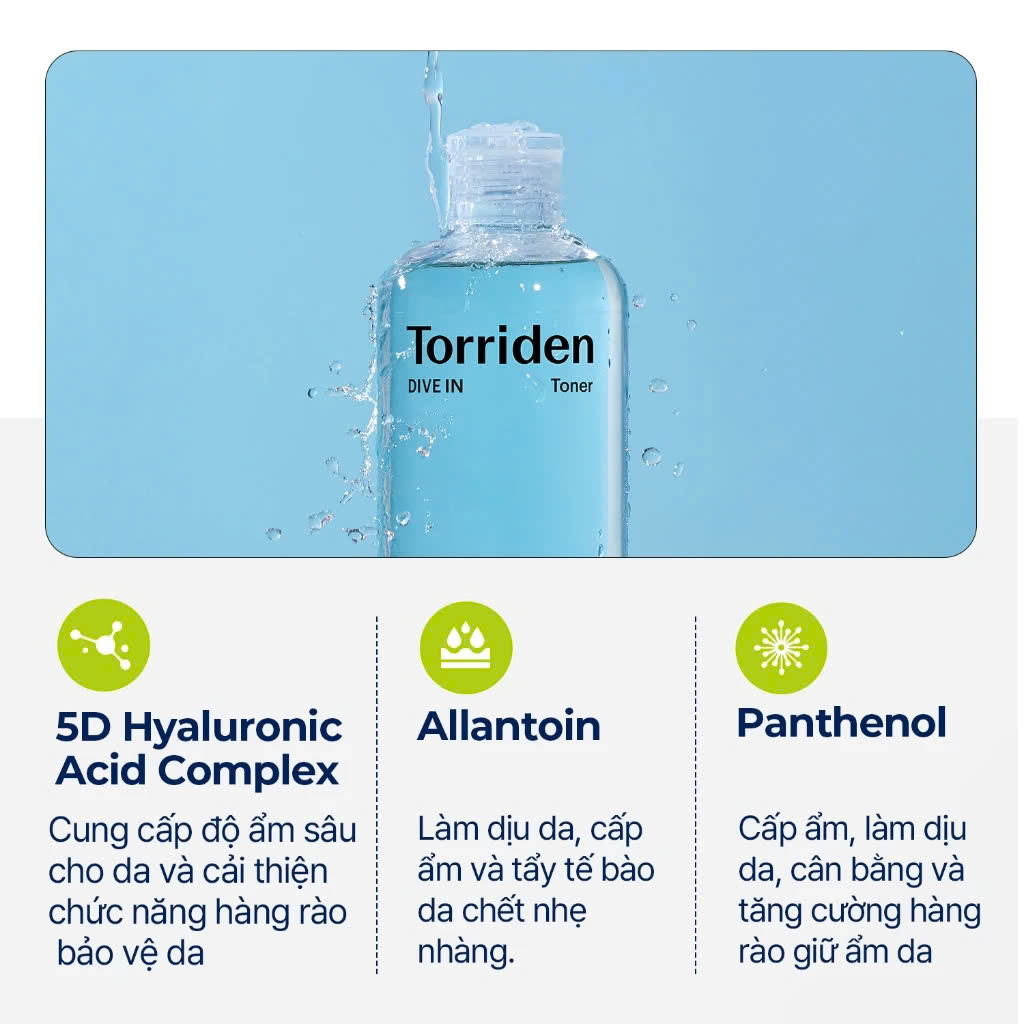 Toner DIVE IN Hyaluronic Acid, dành cho bước chăm sóc da đầu tiên, sản phẩm se khít da mặt với độ pH thấp, dưỡng ẩm