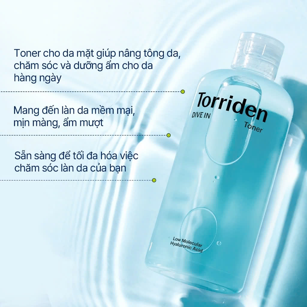 Toner DIVE IN Hyaluronic Acid, dành cho bước chăm sóc da đầu tiên, sản phẩm se khít da mặt với độ pH thấp, dưỡng ẩm