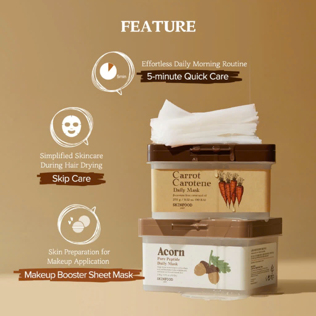 Hộp mặt nạ SKINFOOD 30 miếng mặt nạ dưỡng da hàng ngày Carrot Carotene Daily Mask