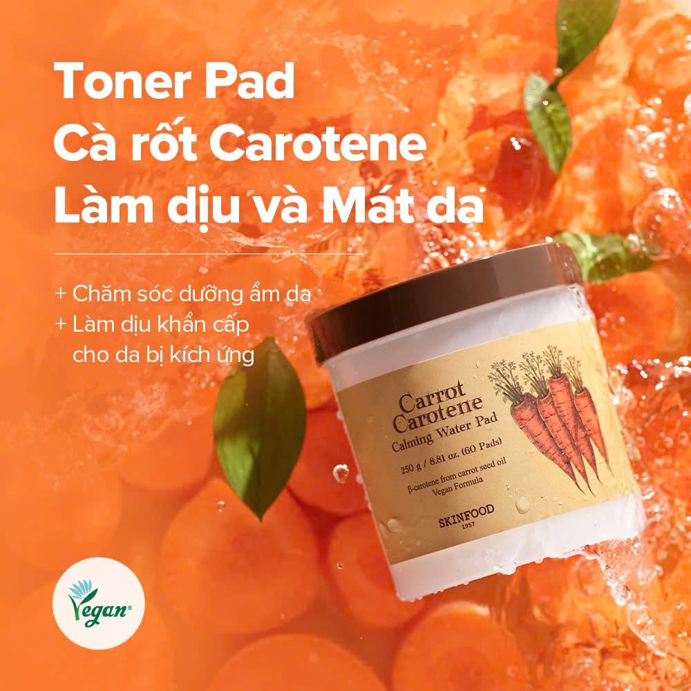 Tonerpad SKINFOOD cà rốt (Carrot Carotene Calming Water Pad) + 1 túi refill 30 miếng