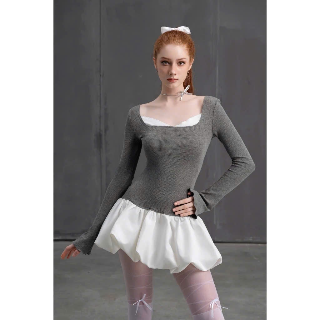 Váy cổ u chân peplum phồng - Swan Lake Ballet Dress phong cách cổ điển, thanh lịch siêu tôn dáng