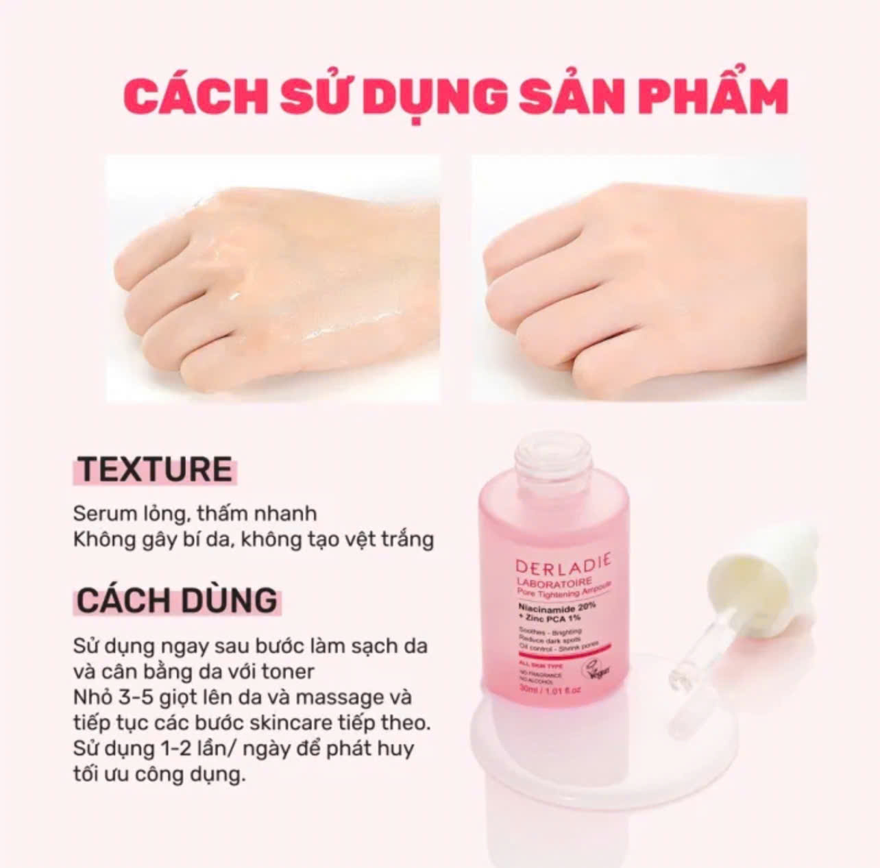 Serum Giảm Mụn, Mờ Thâm Đỏ, Thu Nhỏ LCL Derladie Laboratoire Pore Tightening Ampoule Niacinamide 20% + Zic PCA 1% 30ml