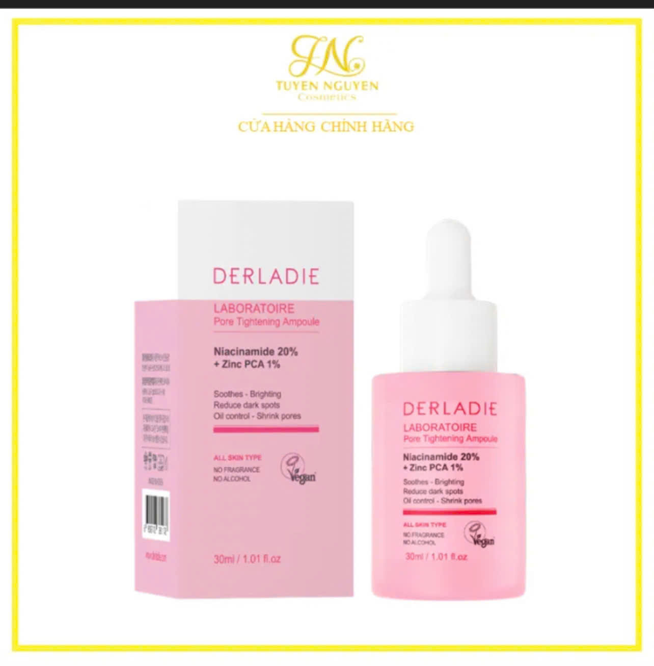 Serum Giảm Mụn, Mờ Thâm Đỏ, Thu Nhỏ LCL Derladie Laboratoire Pore Tightening Ampoule Niacinamide 20% + Zic PCA 1% 30ml