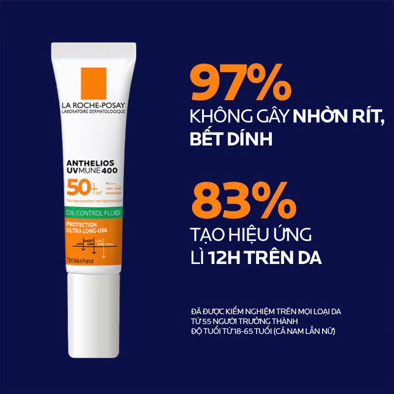 Kem chống nắng La Roche-Posay bảo vệ da khỏi tia UV dài và kiềm dầu 12H Anthelios UVMUNE 400 Gel-Cream 15ml