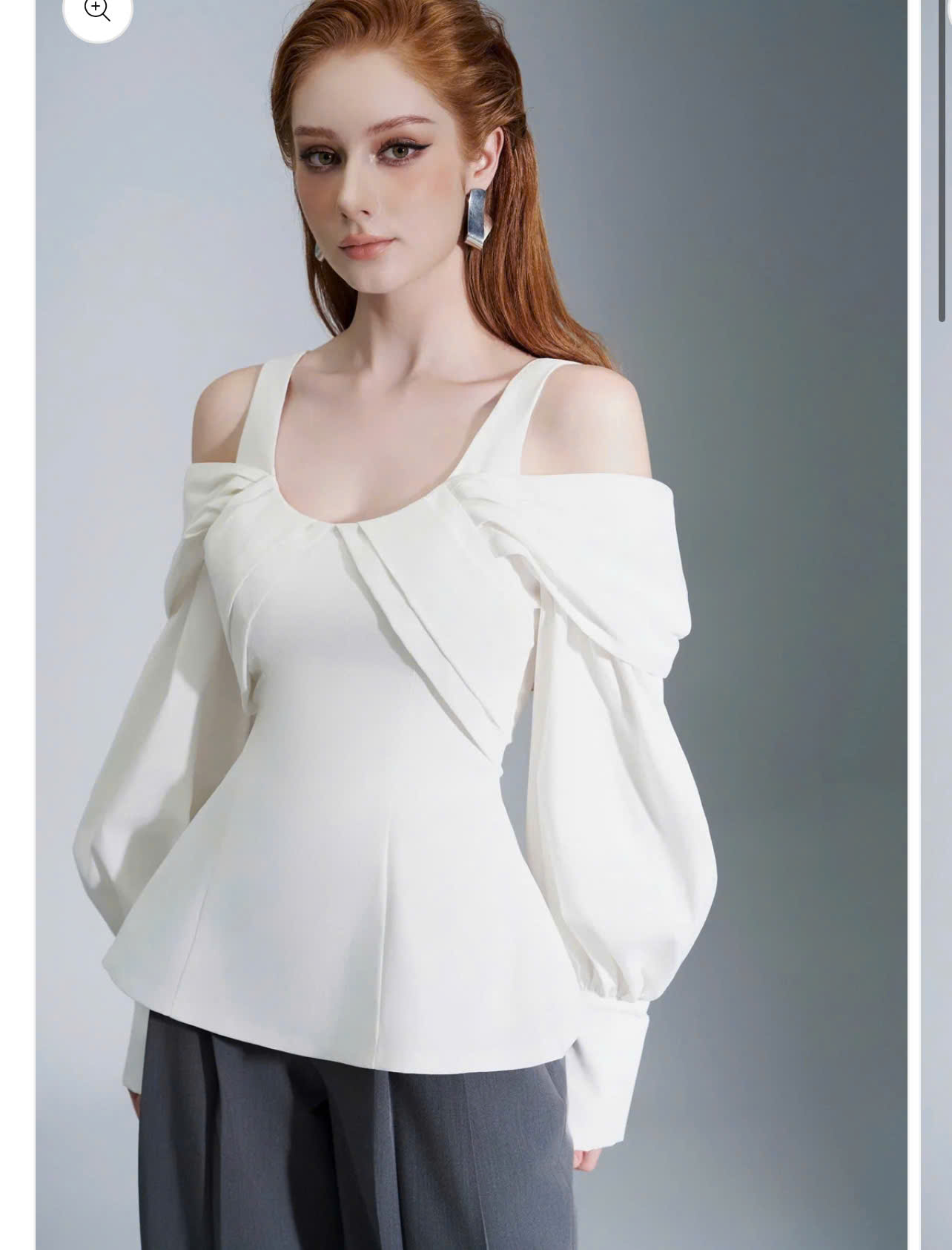 Áo sơ mi trắng xếp ly, trễ vai, dài tay Thương Hiệu Mollynista