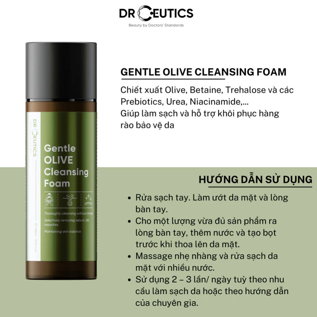 DRCEUTICS Sữa Rửa Mặt Làm Sạch Sâu Cho Mọi Loại Da Gentle Olive Cleansing Foam 150ml