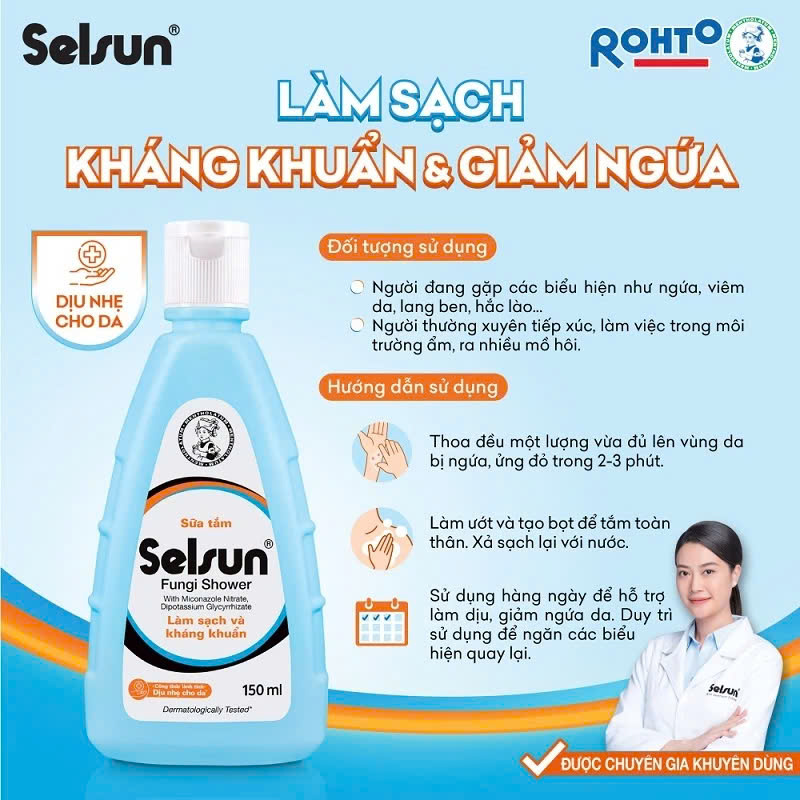 Sữa tắm làm sạch, kháng khuẩn và giảm ngứa Selsun Fungi Shower 150ml