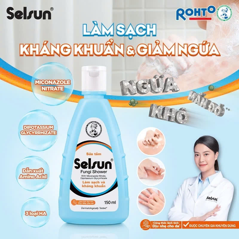 Sữa tắm làm sạch, kháng khuẩn và giảm ngứa Selsun Fungi Shower 150ml