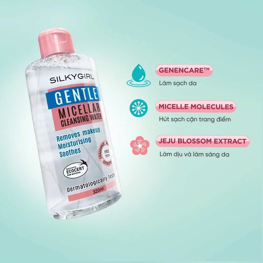 Nước tẩy trang dịu nhẹ Silkygirl Gentle Micellar Cleansing Water /320ML