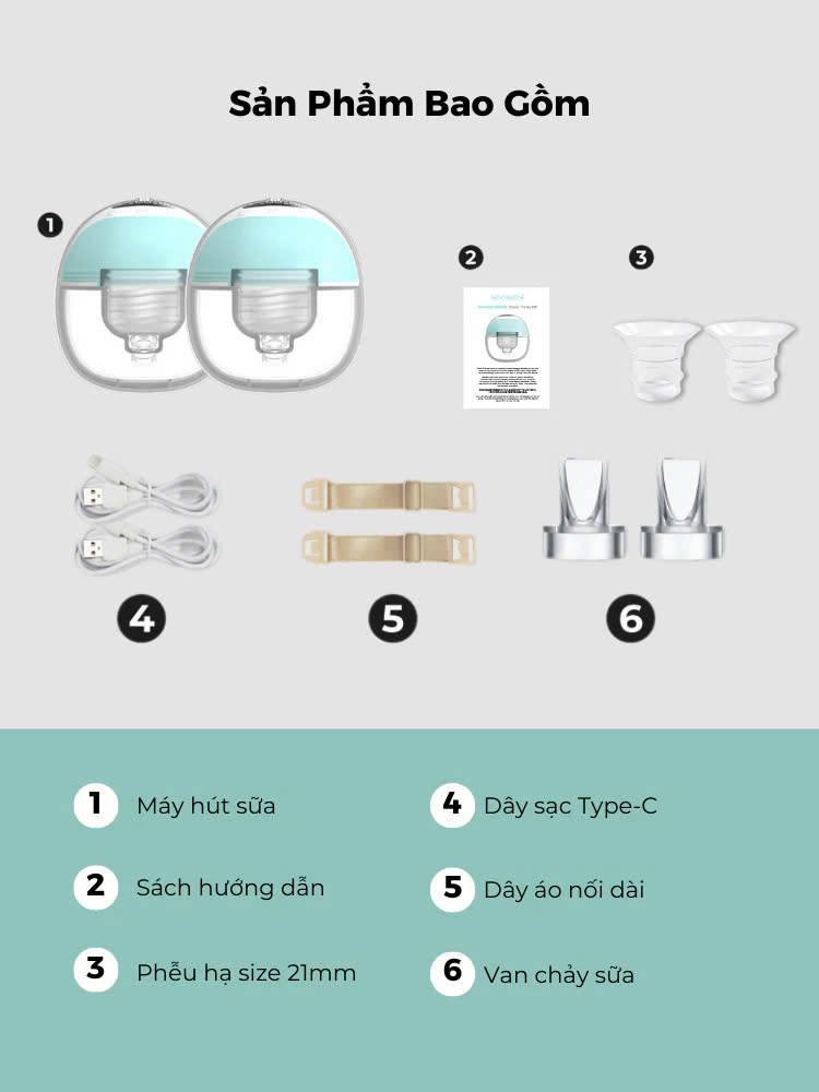 Máy Hút Sữa Đơn Không Dây Cao Cấp MOOIMOM M3, Nhỏ Gọn Siêu Nhẹ,Tiếng Ồn Thấp, Hút Êm Ái,