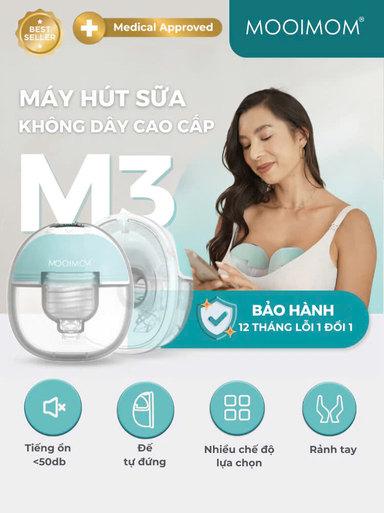 Máy Hút Sữa Đơn Không Dây Cao Cấp MOOIMOM M3, Nhỏ Gọn Siêu Nhẹ,Tiếng Ồn Thấp, Hút Êm Ái,