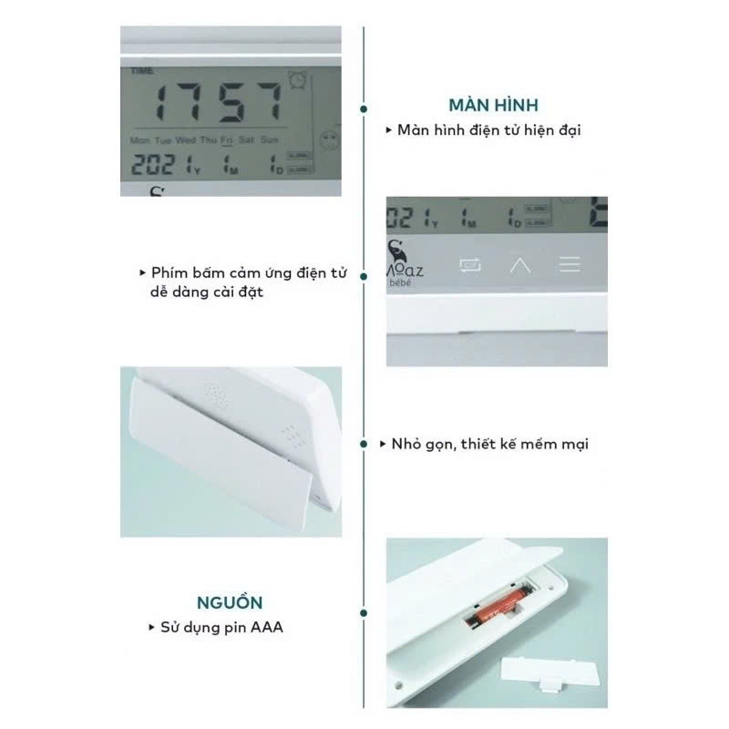 Nhiệt ẩm kế, nhiệt kế đo nhiệt độ, đo độ ẩm, thông tin thời tiết moaz bebe MB027