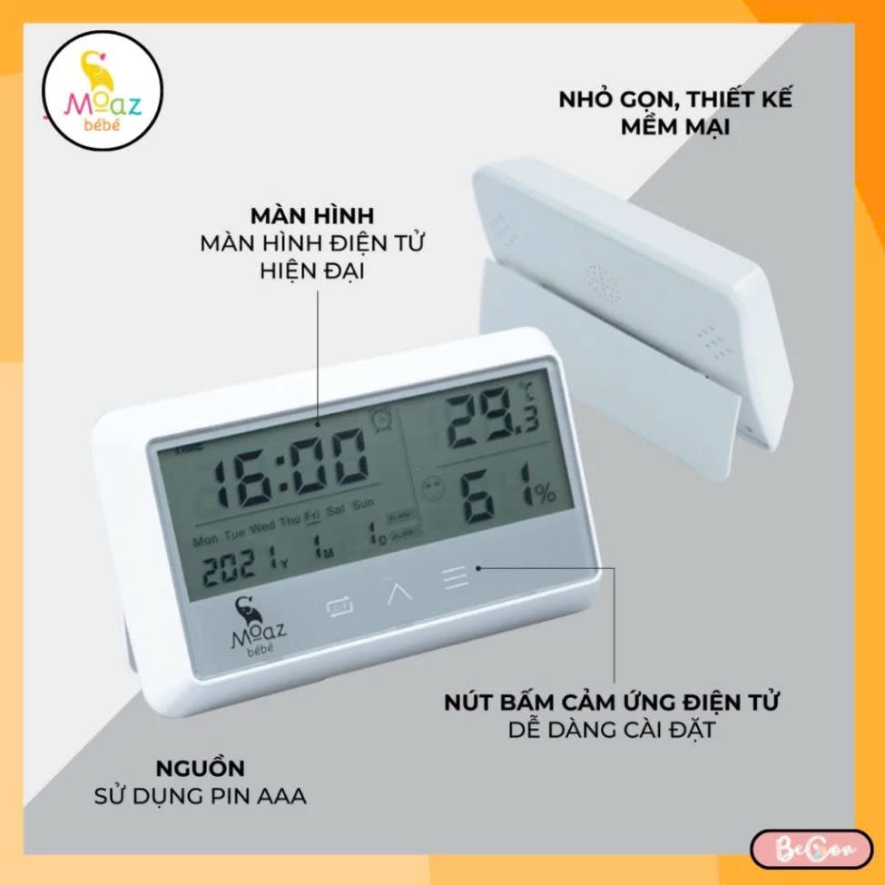Nhiệt ẩm kế, nhiệt kế đo nhiệt độ, đo độ ẩm, thông tin thời tiết moaz bebe MB027
