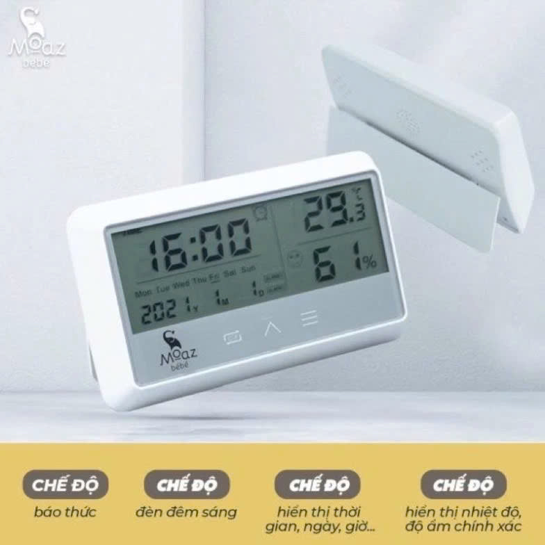 Nhiệt ẩm kế, nhiệt kế đo nhiệt độ, đo độ ẩm, thông tin thời tiết moaz bebe MB027