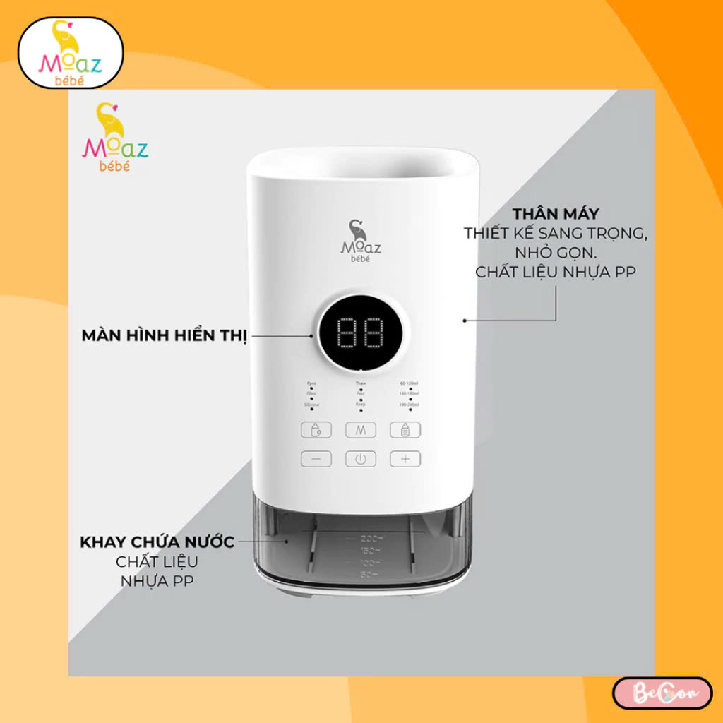 Máy hâm sữa thông minh siêu tốc Moaz BéBé MB033, mẫu mới nhất, vừa mọi bình sữa