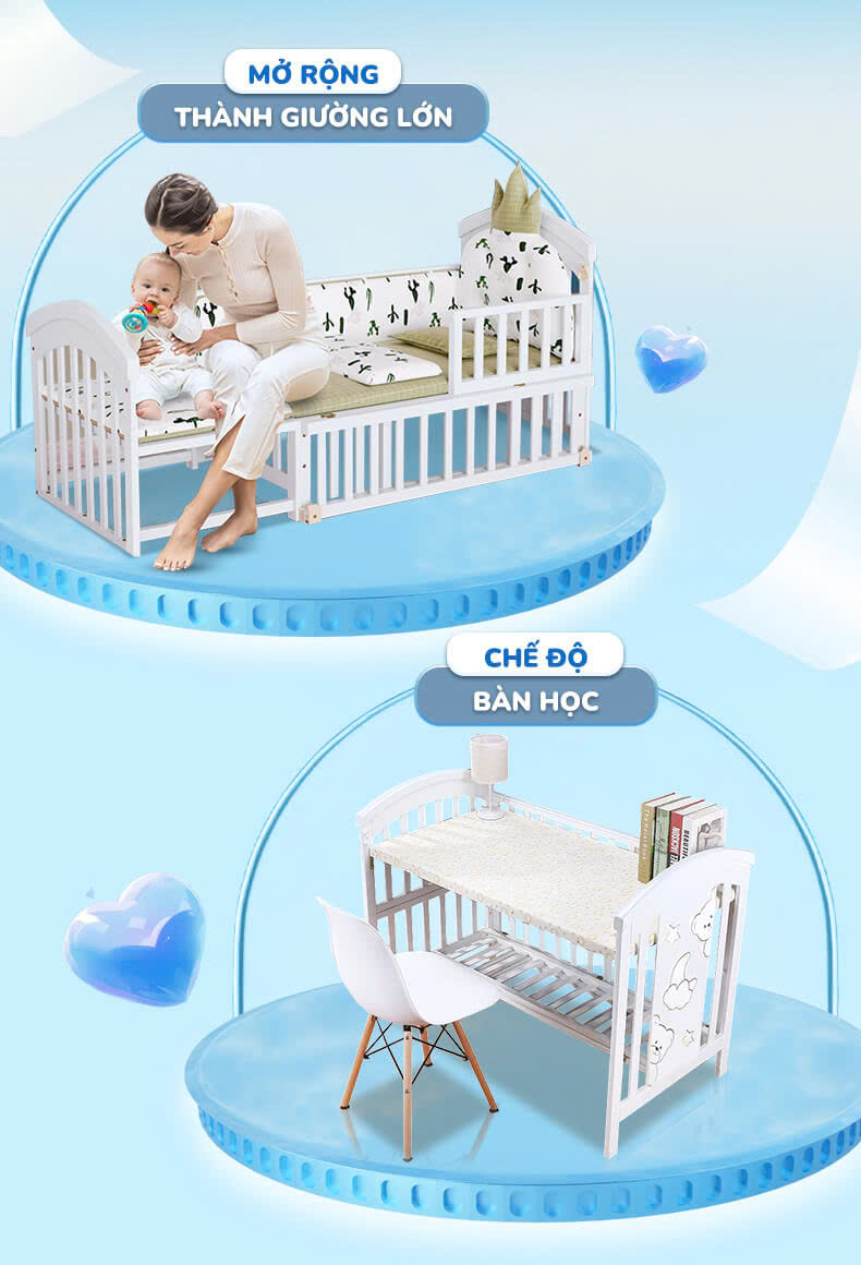 Nôi cũi CHILUX PEACE WHITE  đa năng 6 chế độ cho bé sơ sinh đến 12 tuổi