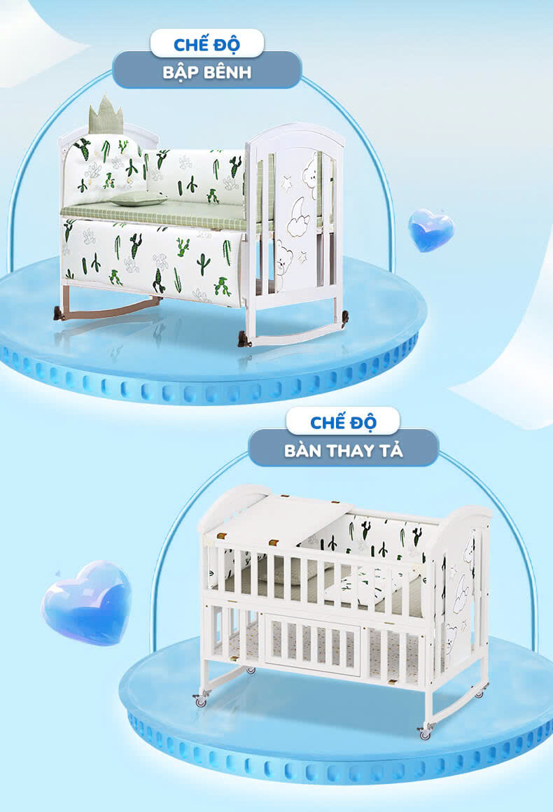 Nôi cũi CHILUX PEACE WHITE  đa năng 6 chế độ cho bé sơ sinh đến 12 tuổi